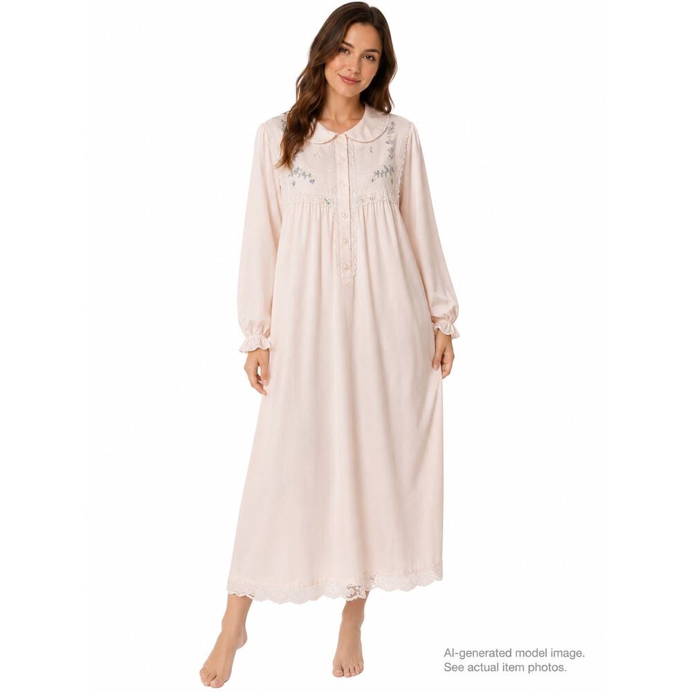 353. Delicates Embroidered Lace Trim Nightgown Sleep Dress Large